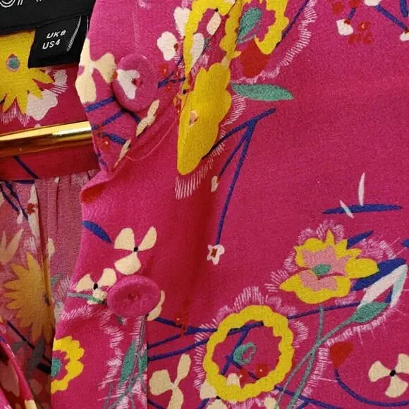 Saloni Chloe Silk Floral Blouse Top Size 4 Pink Button Front Ruffles Feminine - Picture 7 of 14